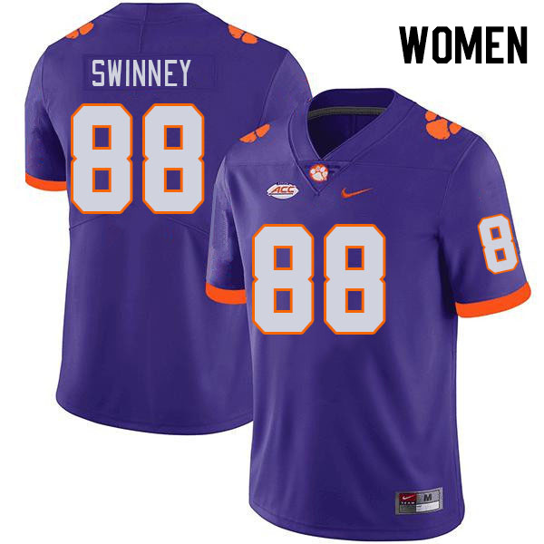 Women's Clemson Tigers Clay Swinney #88 College Purple NCAA Authentic Football Stitched Jersey 23AA30CK